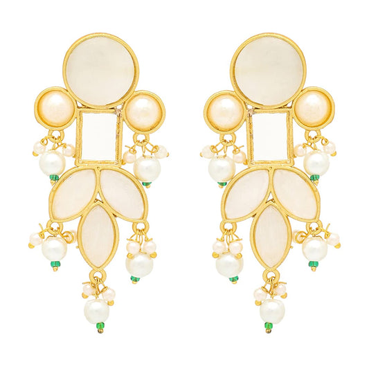 Yellow Chimes Danglers Earrings for Women Traditional Gold Plated Studded White Stone Ethnic Dangler Drop Earrings for Women and Girls