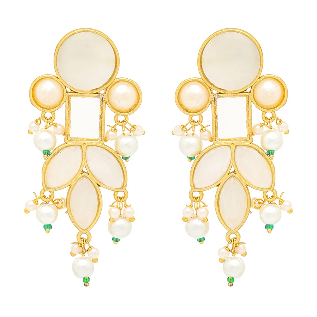 Yellow Chimes Danglers Earrings for Women Traditional Gold Plated Studded White Stone Ethnic Dangler Drop Earrings for Women and Girls