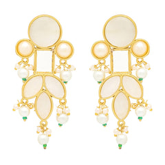 Yellow Chimes Danglers Earrings for Women Traditional Gold Plated Studded White Stone Ethnic Dangler Drop Earrings for Women and Girls