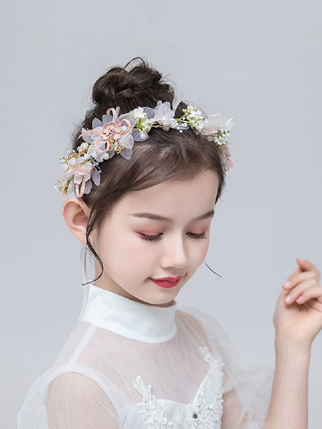 Yellow Chimes Tiara for Women and Girls Floral Hair Vine for Women White Bridal Hair Vine Tiara Headband Hair Accessories Wedding Jewellery for Girls and Women Bridal Hair Accessories for Wedding.