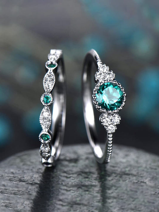 Yellow Chimes Rings for Women and Girls Stack Ring | Silver Tone Green Crystal Studded Finger Ring for Women | Birthday Gift For girls and women Anniversary Gift for Wife