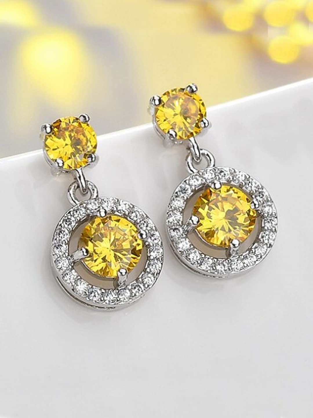 Yellow Chimes Drop Earrings for Women with Yellow Crystal Silver-toned Glamour Spark Drop Earrings For Women & Girls