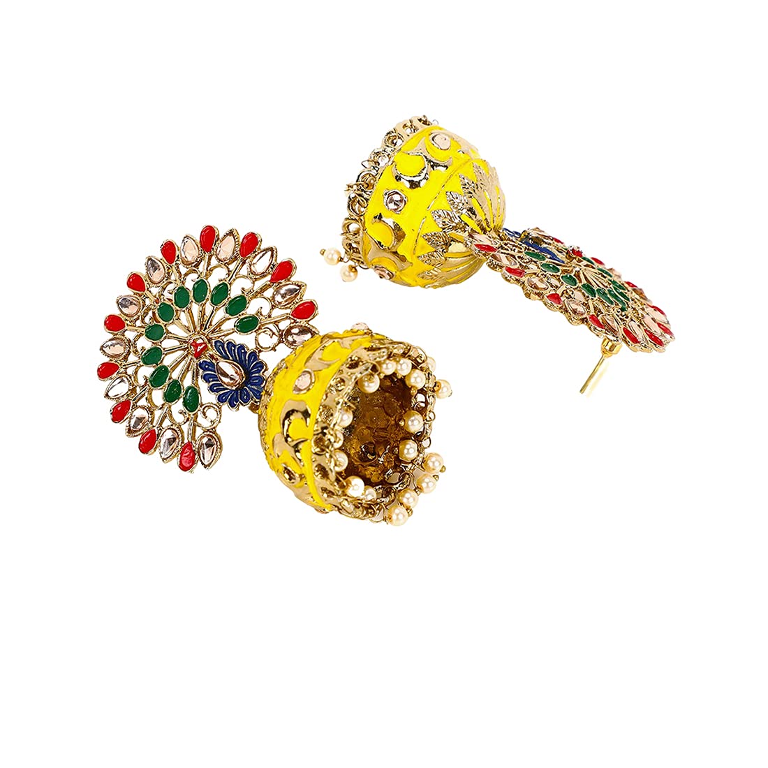 Yellow Chimes Jhumka Earrings for Women Ethnic Gold Plated Traditional Multicolour Meenakari Peacock Design Jhumka Earrings for Women and Girls