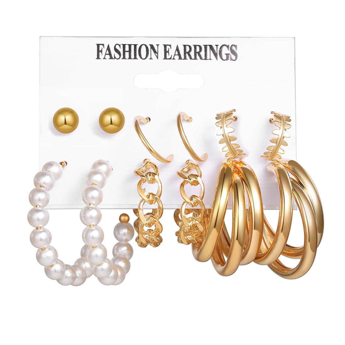 Yellow Chimes Earrings for Women and Girls Fashion White Pearl Hoops Set | Gold Plated Combo of 12 Pairs Stud Hoop Earring Set | Birthday Gift for girls and women Anniversary Gift for Wife