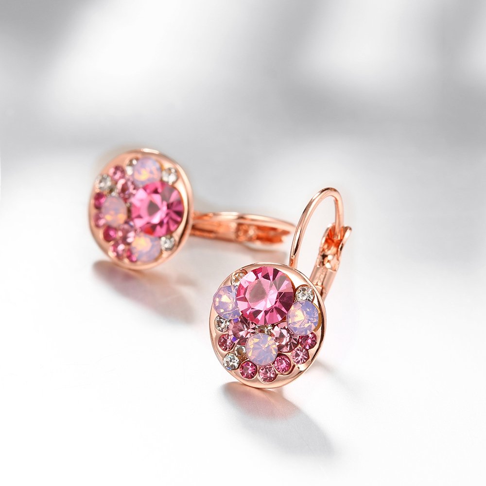 Kairangi Earrings for Women and Girls | Fashion Pink Crystal Stone Earring | Rose Gold Plated Drop | Round Shaped Clip On Earrings | Birthday Gift for Girls and Women Anniversary Gift for Wife