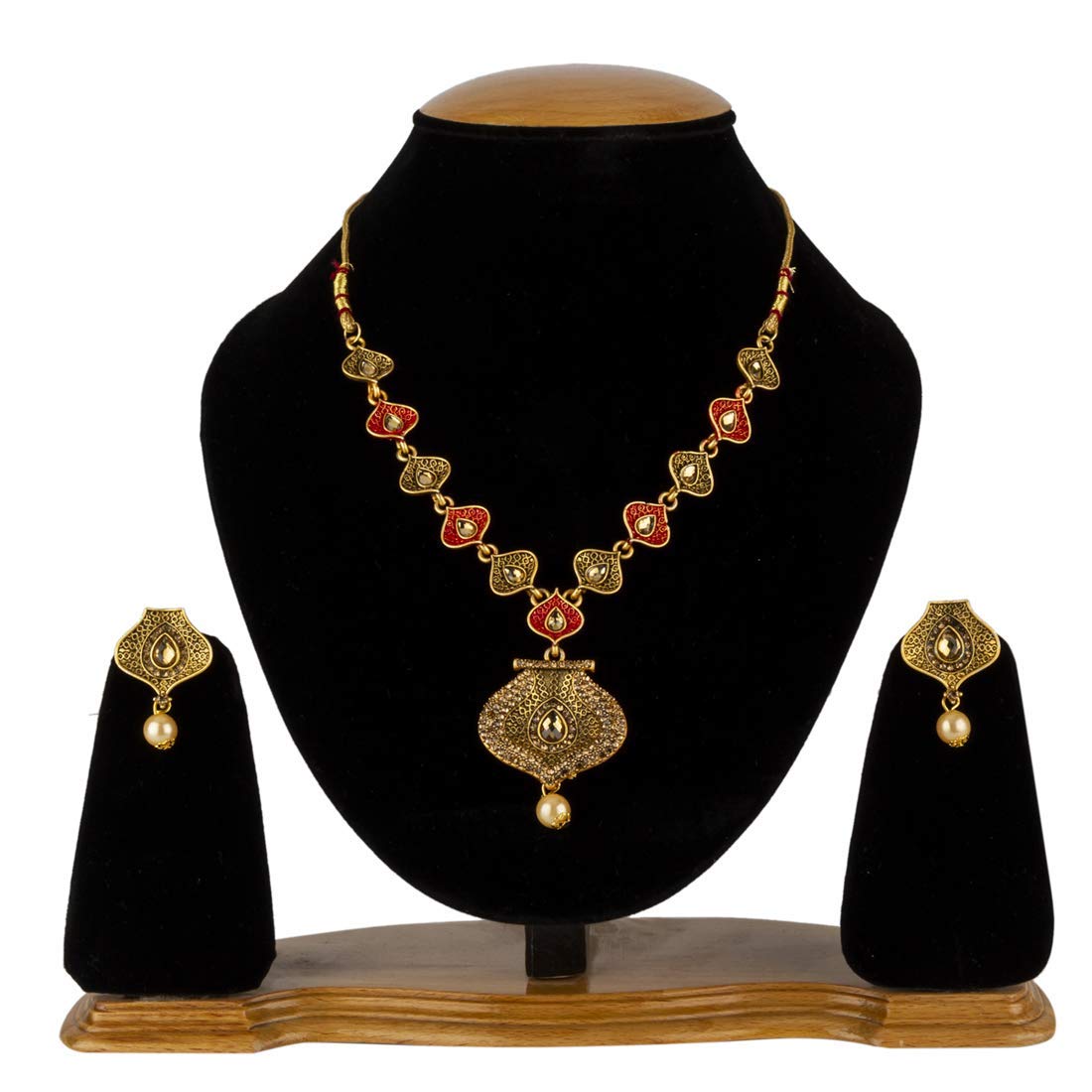 Yelow Chimes Antique Traditional Pearl Kundan German Oxidized Gold Plated Necklace with Earrings for Women