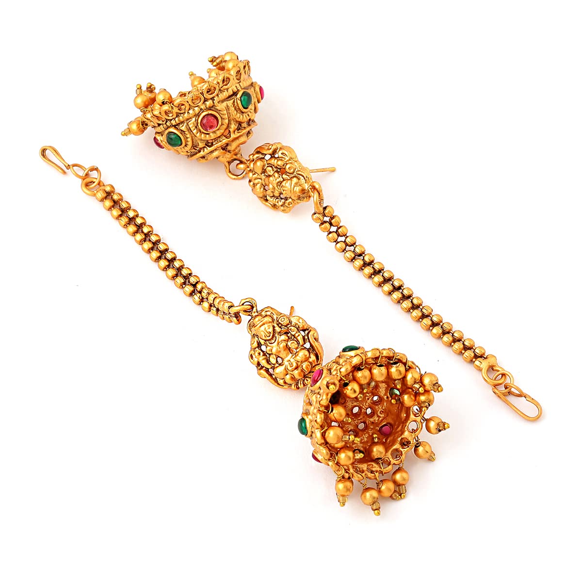 Yellow Chimes Jewellery Set for Women Gold Plated Traditional Temple Jewelry Set Antique Necklace Set with Earrings and Maangtikka for Women and Girls (JS 16)