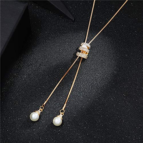 Yellow Chimes Western Stylish Collection Pearl Crystal Long Chain Pendant Necklace for Women and Girls (Golden Long Chain)