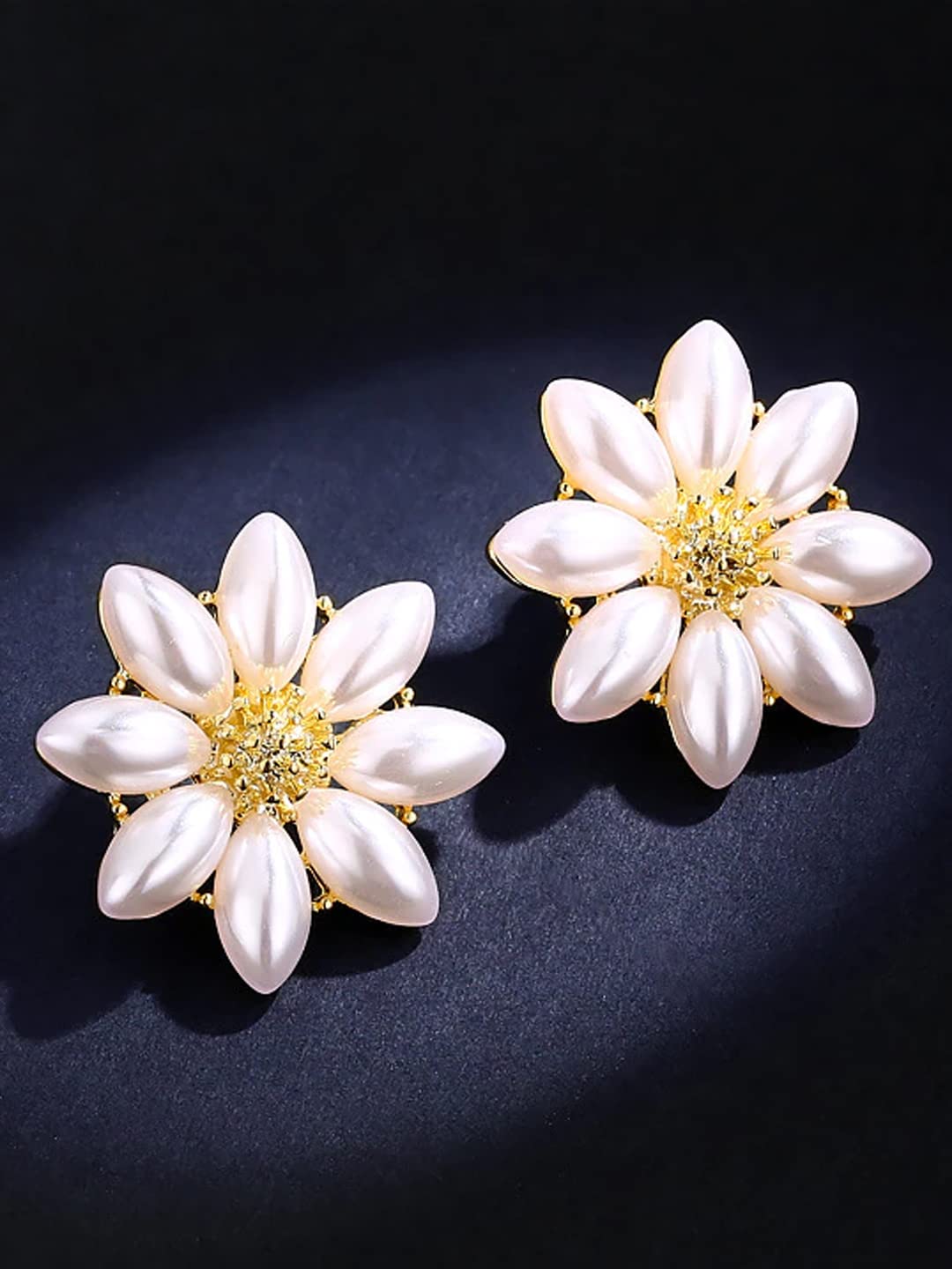 Yellow Chimes Earrings For Women Flower Shape White and Yellow Pearl Studded Stud Earrings For Women and Girls