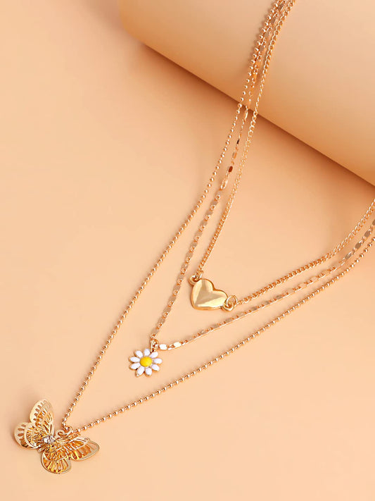 Yellow Chimes Necklace for Women and Girls Fashion Gold Layered Necklace | Western Multilayer Butterfly Chain Choker Necklace For women | Birthday Gift for Girls & Women Anniversary Gift for Wife