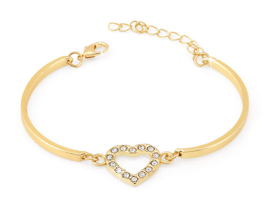 Yellow Chimes Latest Collection Crystal Heart Golden Cuff Gold Plated Charm Bracelet For Women and Girls