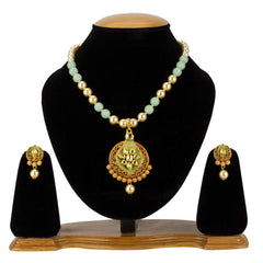 Yellow Chimes Exclusive Traditional Pearl Kundan Floral Dfesign Necklace With Drop Earrings For Women