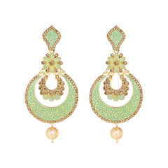Yellow Chimes Chandbali Earrings for Women Gold Plated Flower Design Green Meenakari Pearl Chand bali Earrings for Women and Girls