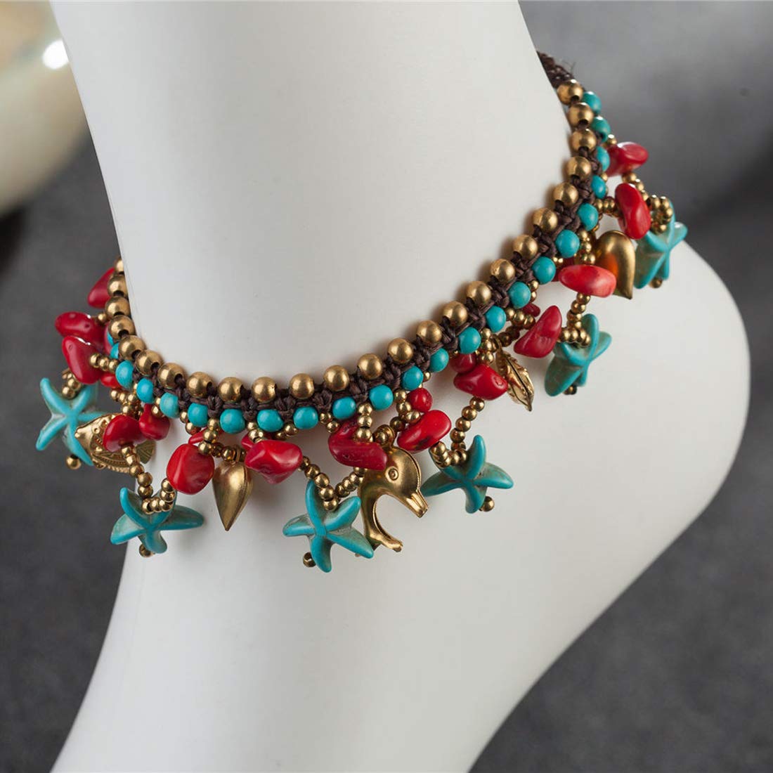 Yellow Chimes Anklets for Women Bohemian Starfish Charms Beaded Bracelet Cum Anklet for Women and Girls