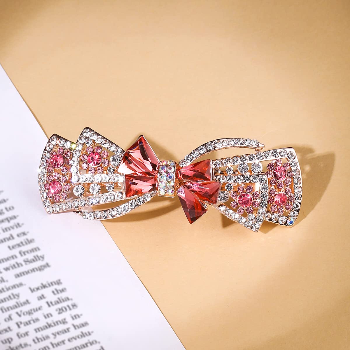 Yellow Chimes Hair Clips for Women Girls Barrette Hair Clips for Women Hair Accessories for Women Bow Shaped Clips for Women Red Crystal French Barrette Hair Clips for Women and Girls Gift For Women & Girls