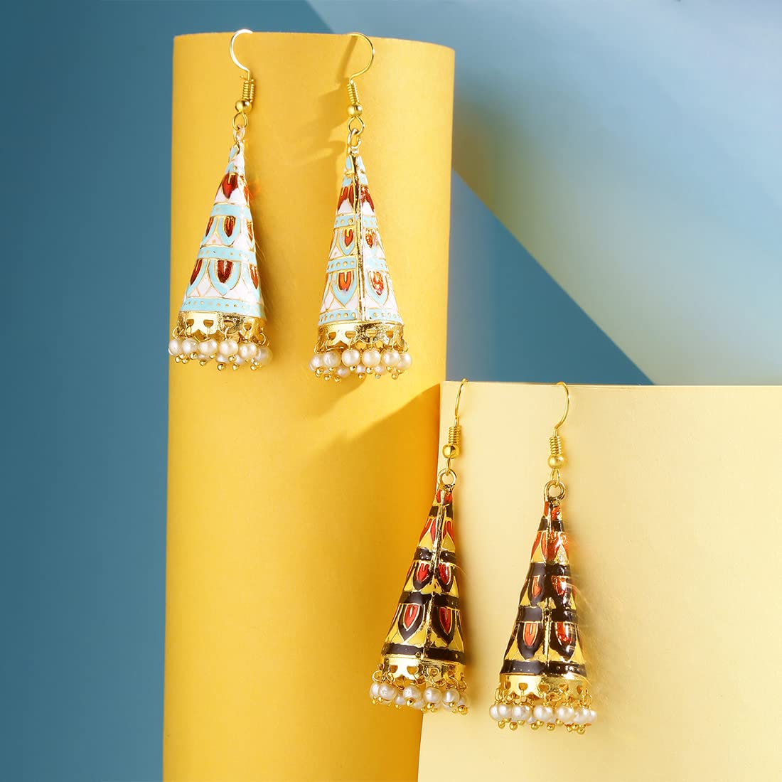 Yellow Chimes Earrings for Women and Girls | Traditional Handmade Multicolor Meenakari Jhumka | Gold Plated Jhumki Set | Jhumkas Earring Combo | Accessories Jewellery for Women | Birthday Gift for Girls and Women Anniversary Gift for Wife