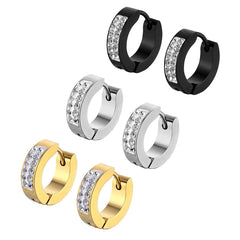 Yellow Chimes Hoop Earrings for Unisex Combo of 3 Pairs Stainless Steel Crystal Gold Silver Black Huggie Hoops Earrings for Women and Men