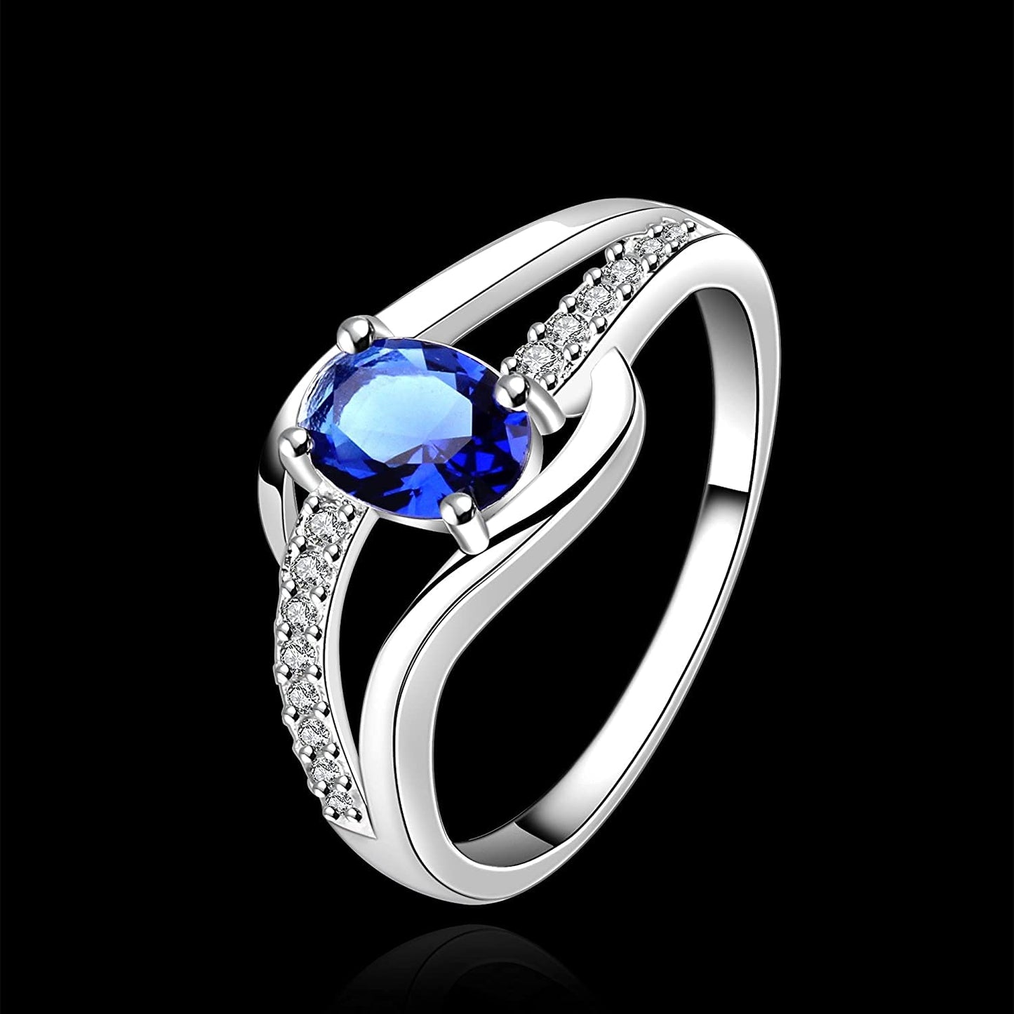 Yellow Chimes Rings for Women Blue Rich Royal Austrian Crystal Sterling Silver Plated Ring for Women and Girls (Size US 6)