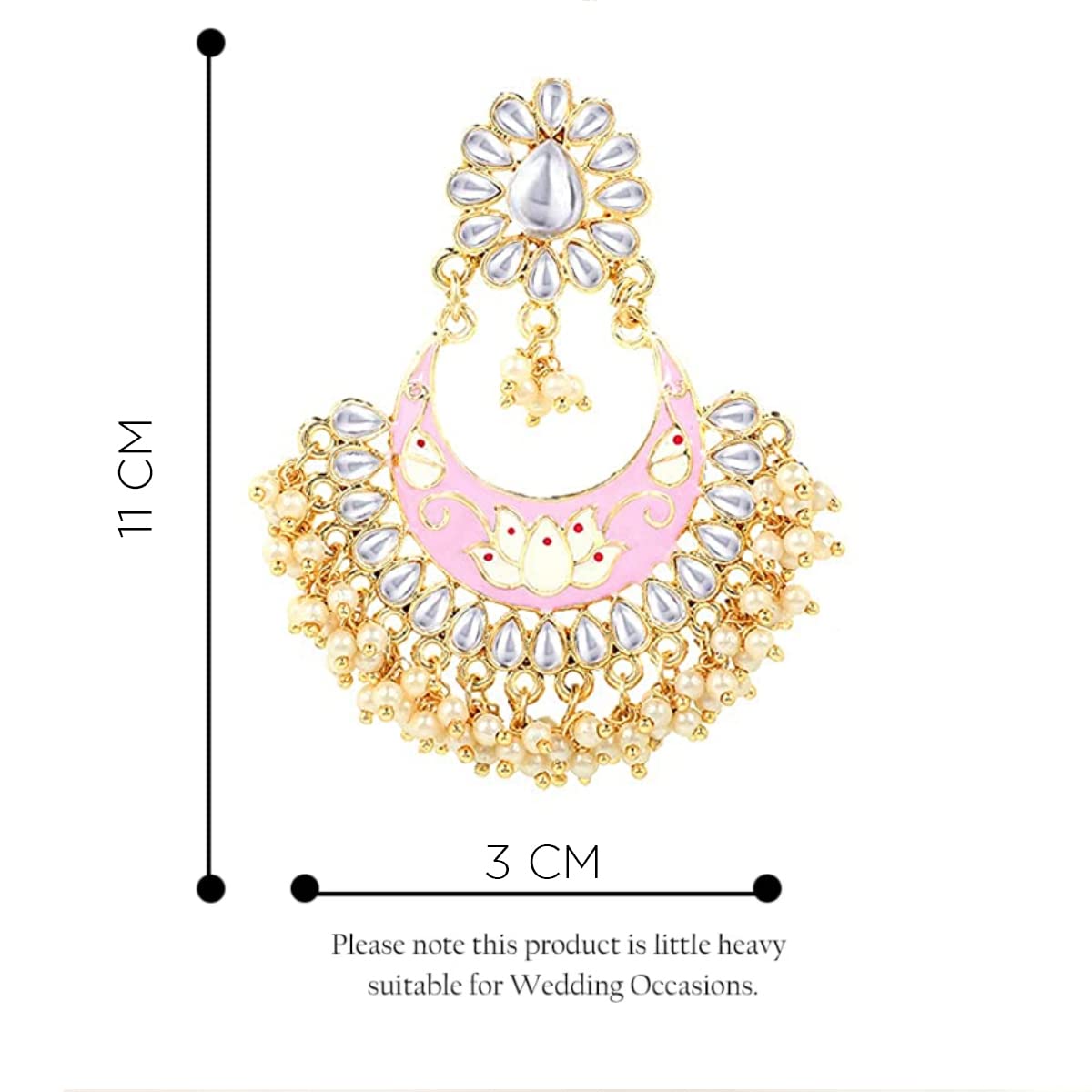 Yellow Chimes Chandbali Earrings for Women Ethnic Gold Plated Traditional Moti Beads Pink Meenakari Chand bali Earrings for Women and Girls