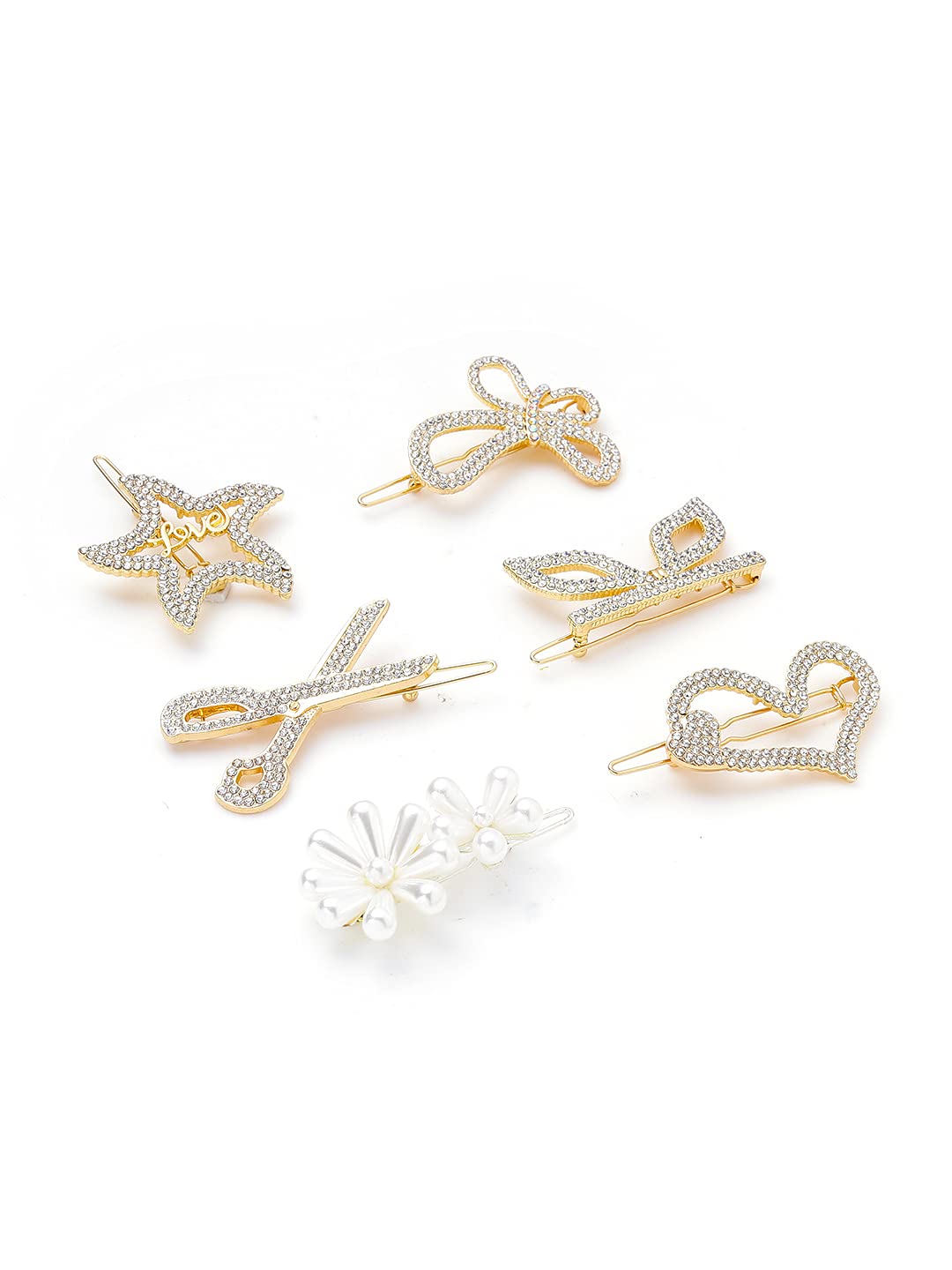 Yellow Chimes Hair Clips for Women Girls Hair Accessories for Women Golden Hair Clip 6 Pcs Hair Clips for Girls Star Bow Hairclips Alligator Clips Hair Pins for Women and Girls Gift For Women & Girls