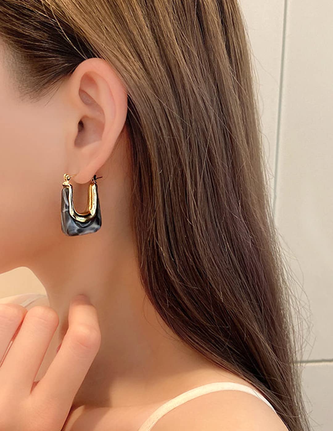 Yellow Chimes Earring For Women Black Color Stone Geometric Hinged Tube Hoop Earrings For Women and Girls