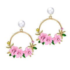 Yellow Chimes Elegant Floral Pearl Circle Gold Plated Drop Earrings For Women and Girl's
