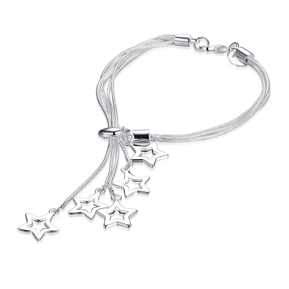 Kairangi Bracelet for Women and Girls | Silver Toned Star Shaped Charm Bracelet for Girls | Birthday Gift for Girls and Women Anniversary Gift for Wife