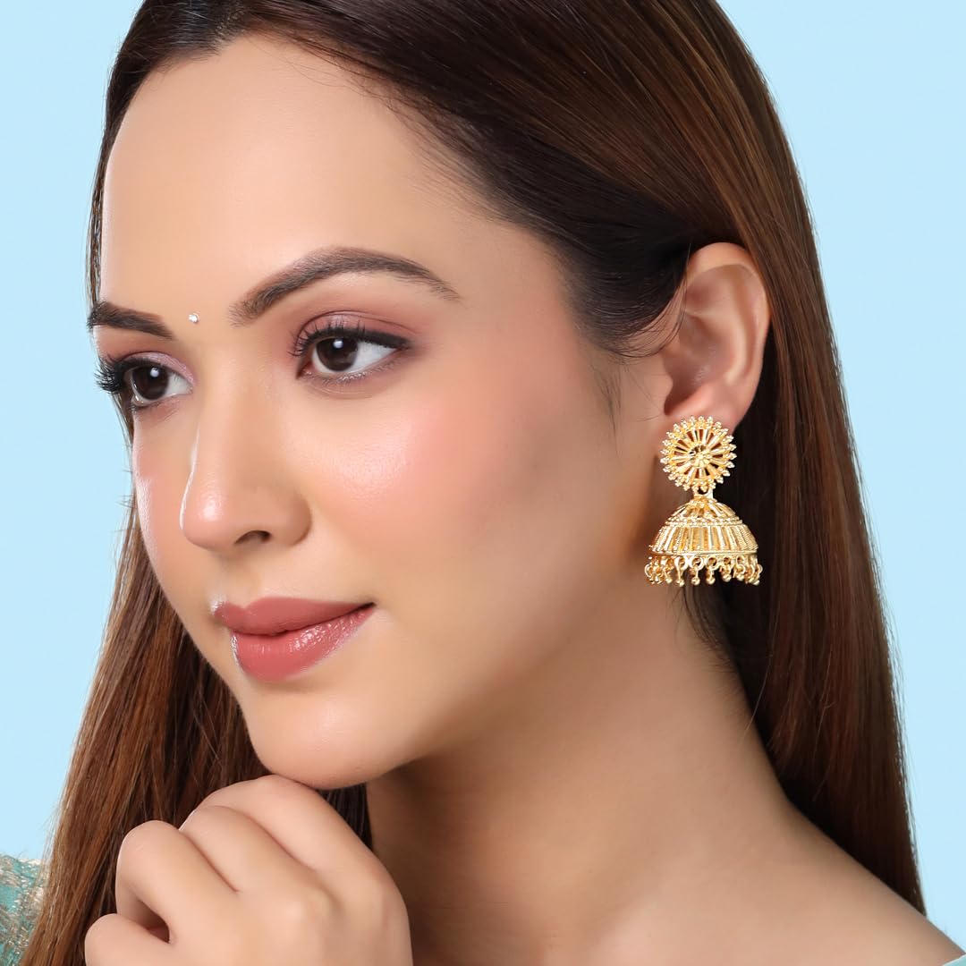 Yellow Chimes Earrings for Women and Girls Gold Plated Jhumka | 2 Pair Combo of Gold Plated Jhumki Earrings|Birthday Gift For girls and women Anniversary Gift for Wife