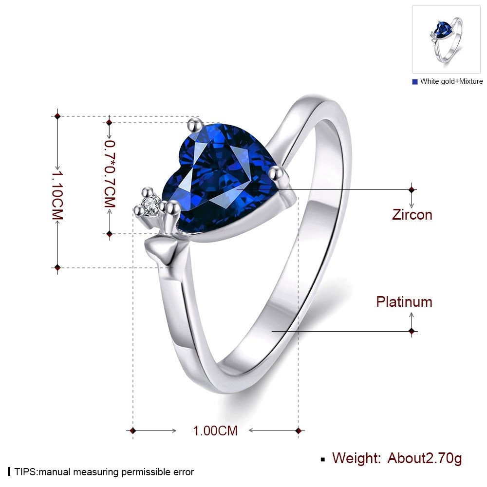 Valentines Blue 'Queen Heart' Austrian Crystal Lovers Ring for Women by YELLOW CHIMES