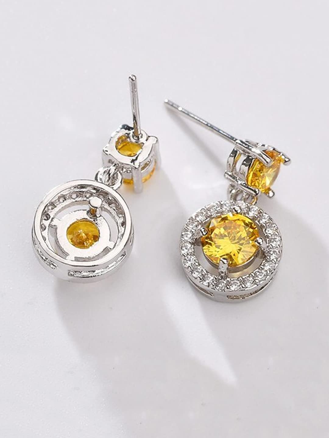 Yellow Chimes Drop Earrings for Women with Yellow Crystal Silver-toned Glamour Spark Drop Earrings For Women & Girls