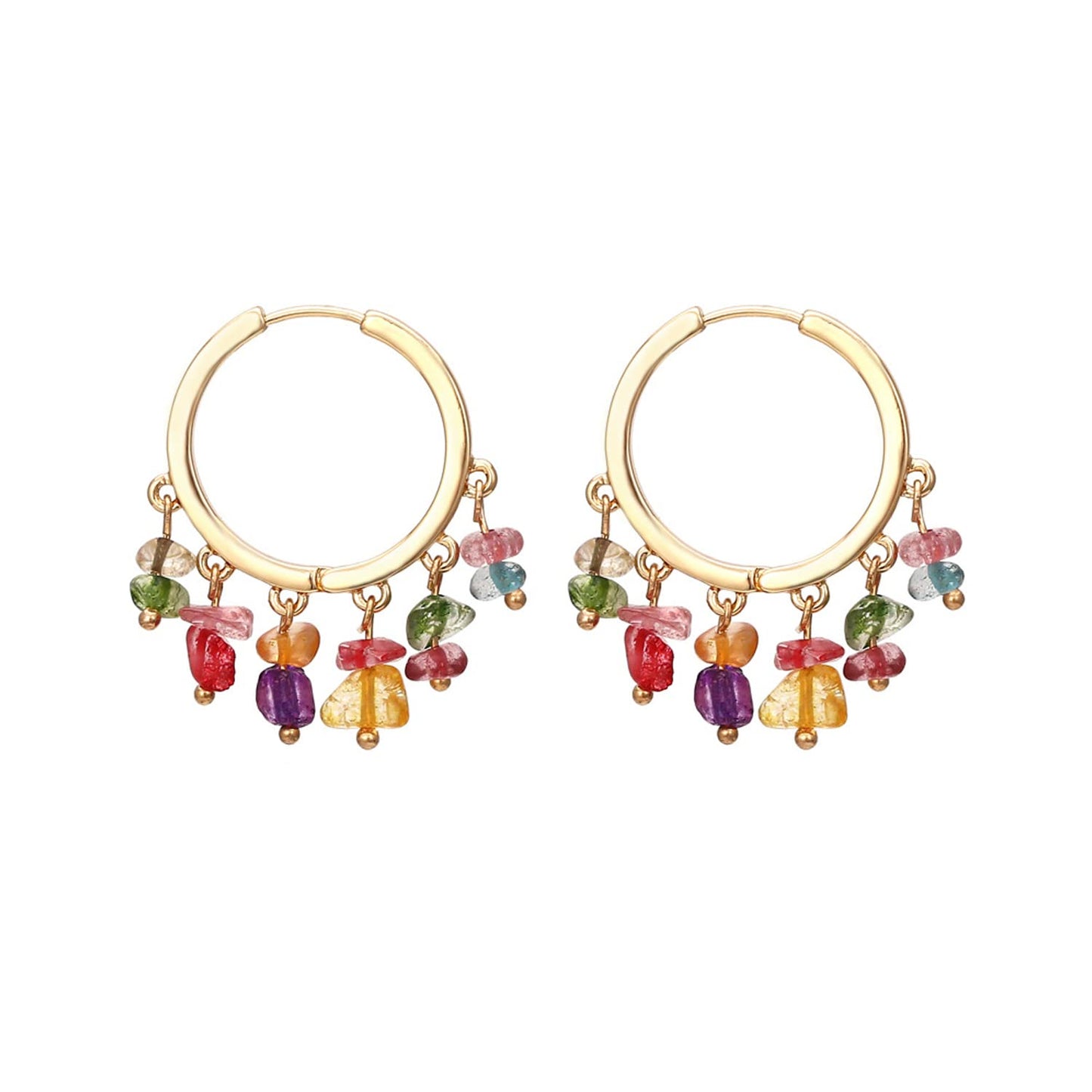 Yellow Chimes Earrings For Women Gold Toned Multicolor Stone Hanging Hoop Earrings For Women and Girls