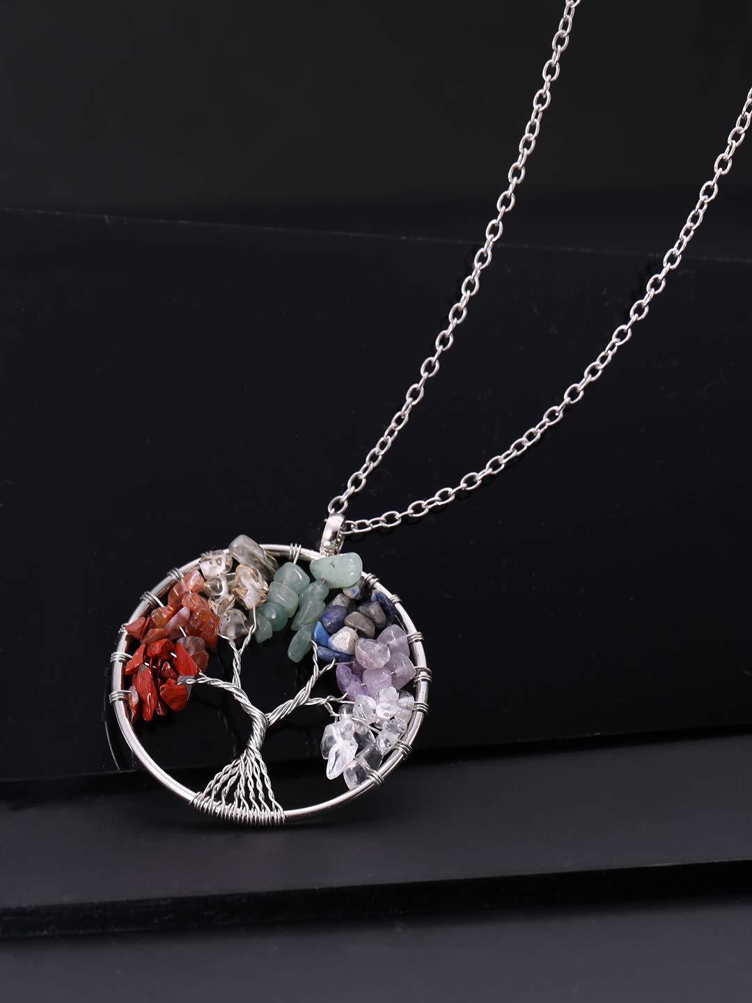 Yellow Chimes Tree of Life 7 Chakra Stones Handmade Long Chain Pendant Necklace for Women and Girls