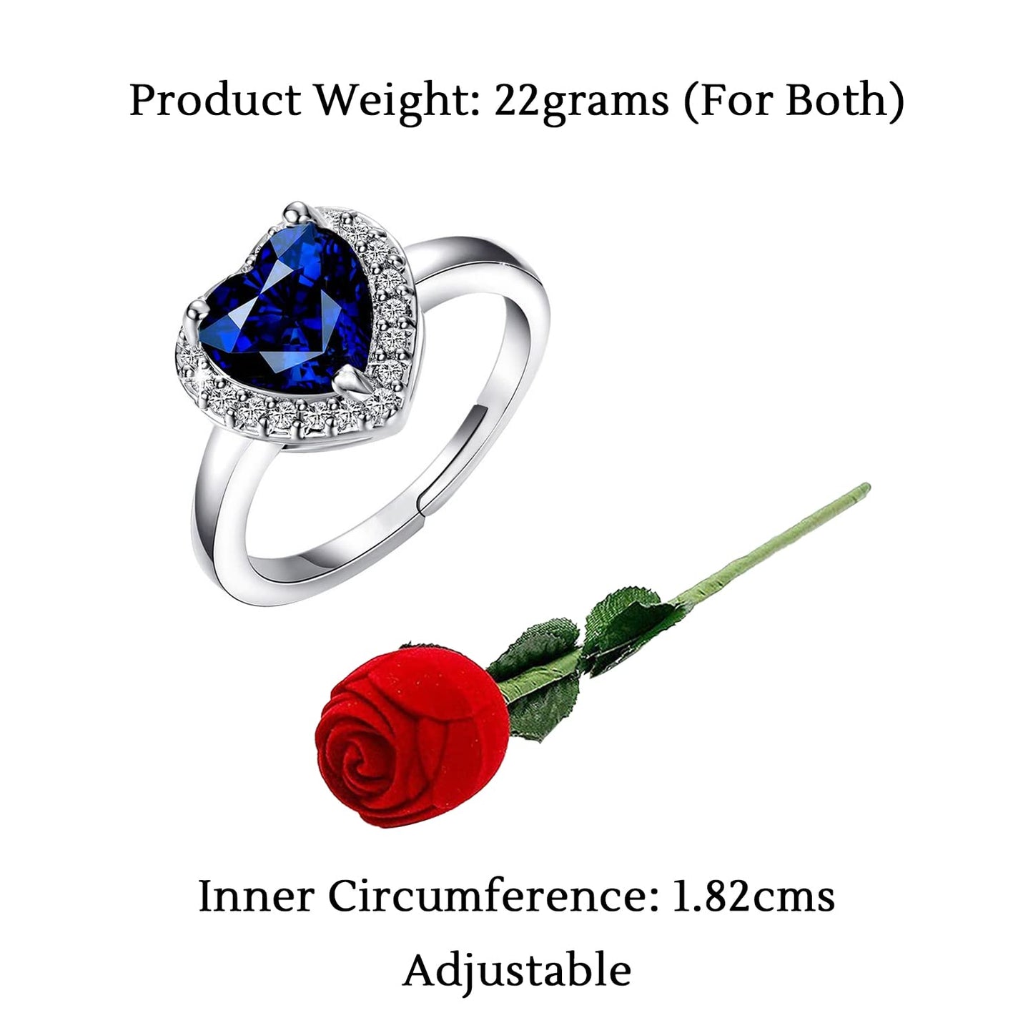 Yellow Chimes Rings for Women Valentines Gift Combo of Dual Heart 925 Silver Plated Crystal Ring in Red Velvet Rose Ring Box for Women and Girls(Size US 8)