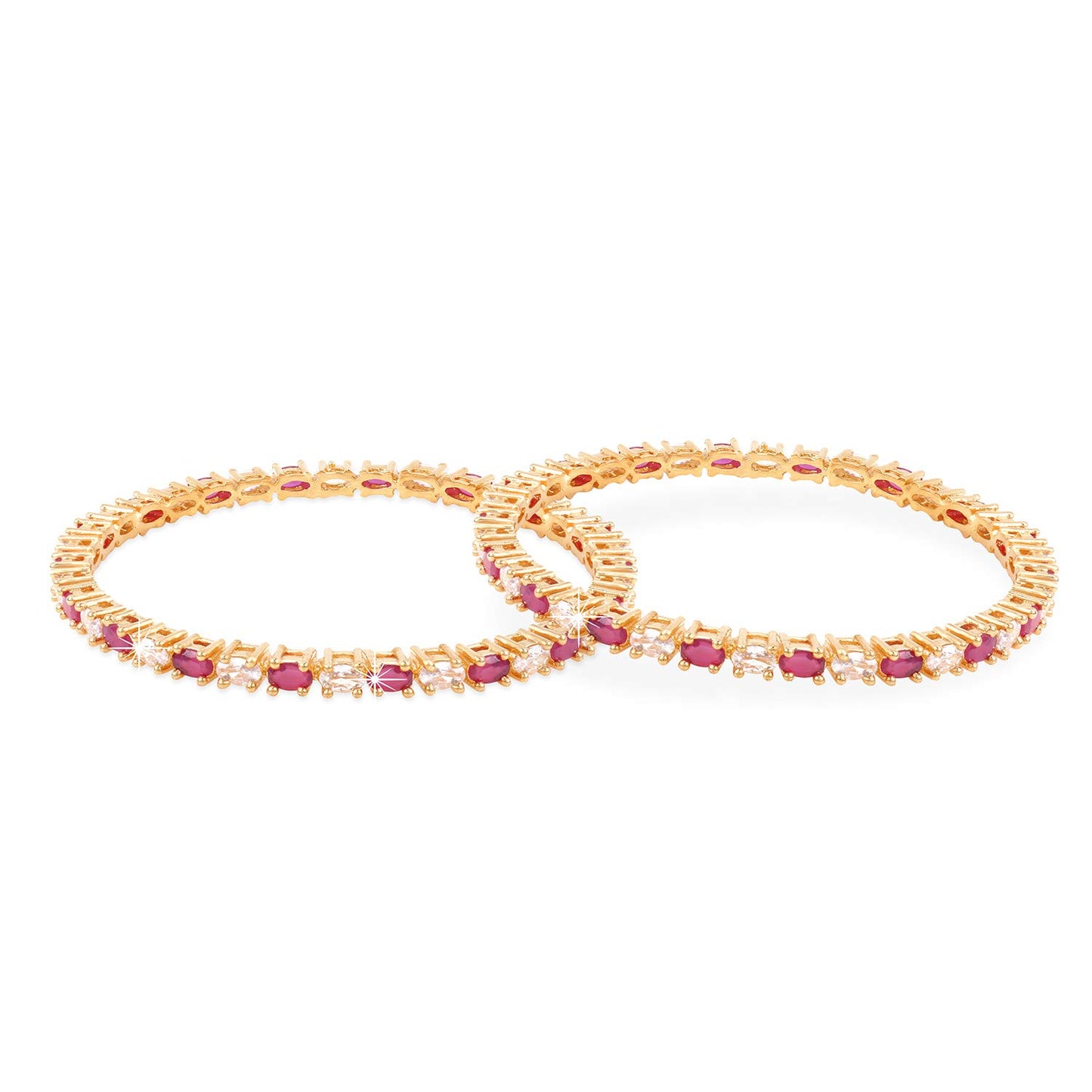 Yellow Chimes Elegant Pink AD/American Diamond Studded 18k Gold Plated Designer Handcrafted 2 PCs Bangles Set for Women & Girls (2.6)