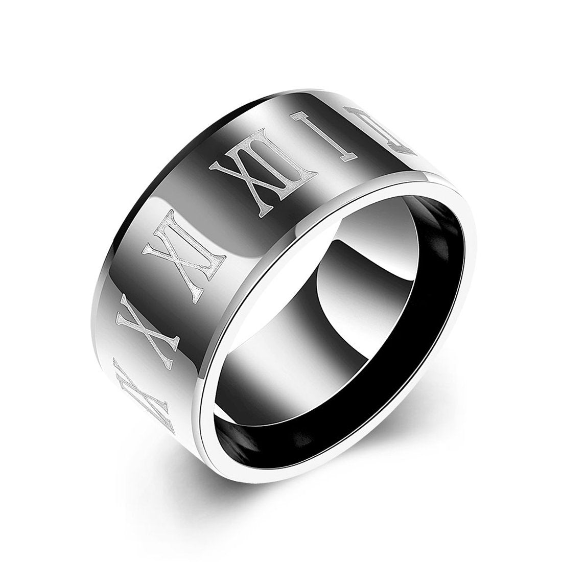 Yellow Chimes Roman Numerals Engraved Finger-Thumb Stainless Steel Ring for Men and Boys