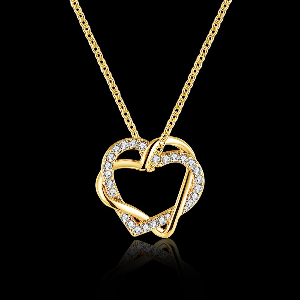 Yellow Chimes Heart Pendant for Women Embracing Hearts-in-Love 18K Real Gold Plated Austrian Crystal Pendant for Women and Girls.