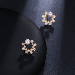 Yellow Chimes Latest Fashion Gold Plated Crystal Pearl Design Stud Earrings for Women and Girls, Medium (YCFJER-PRLSTUD-GL)