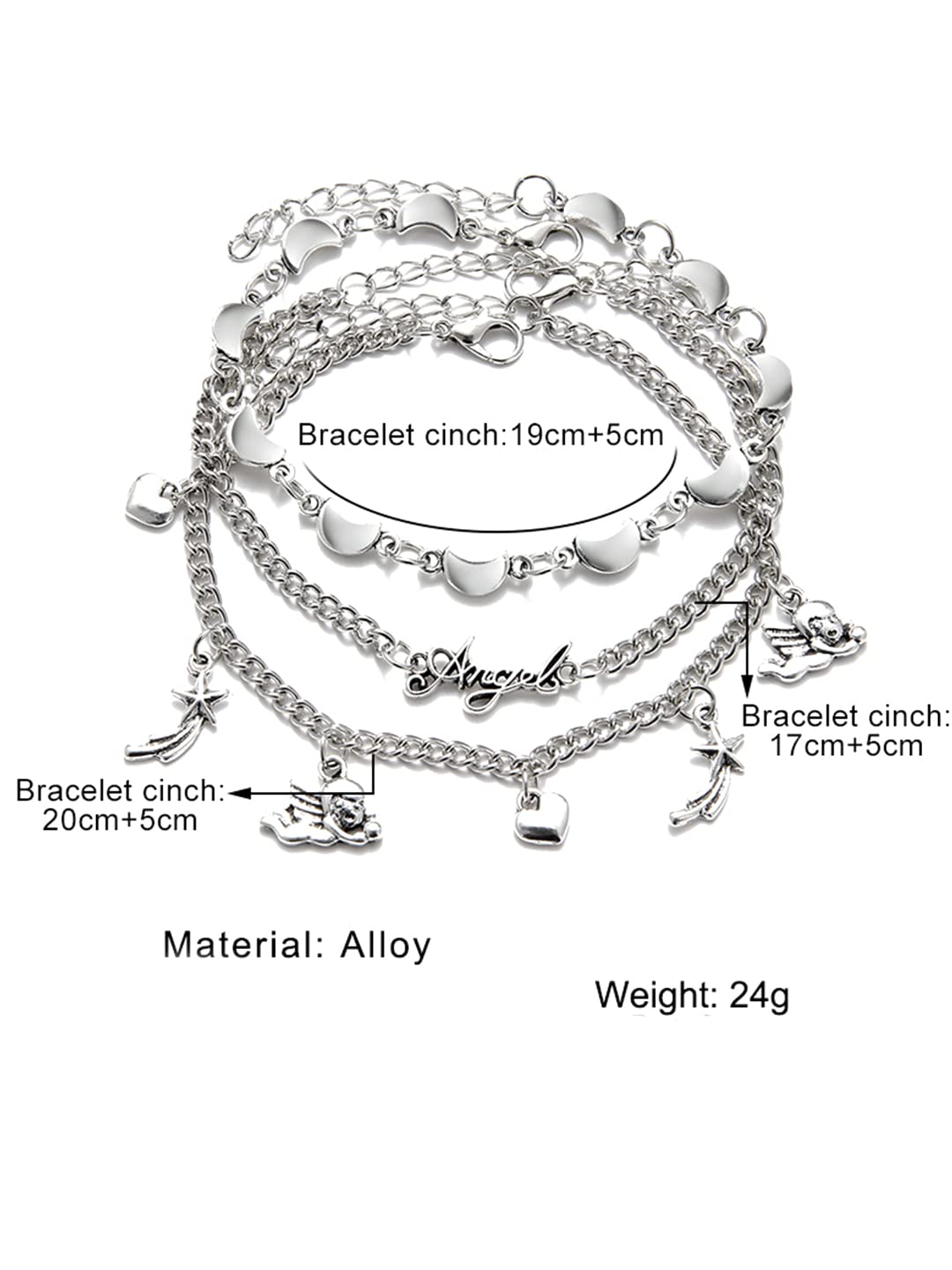 Yellow Chimes Combo Bracelets for Women 3 Pcs MultiLayer Silver Plated Stack Bracelet Set For Women and Girls