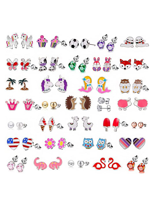 Melbees by Yellow Chimes Stud Earrings for Girls Combo of 33 Pairs Studs Earrings of Small Intresting Cute Characters Multicolor Stud Earrings Set for Kids and Girls.