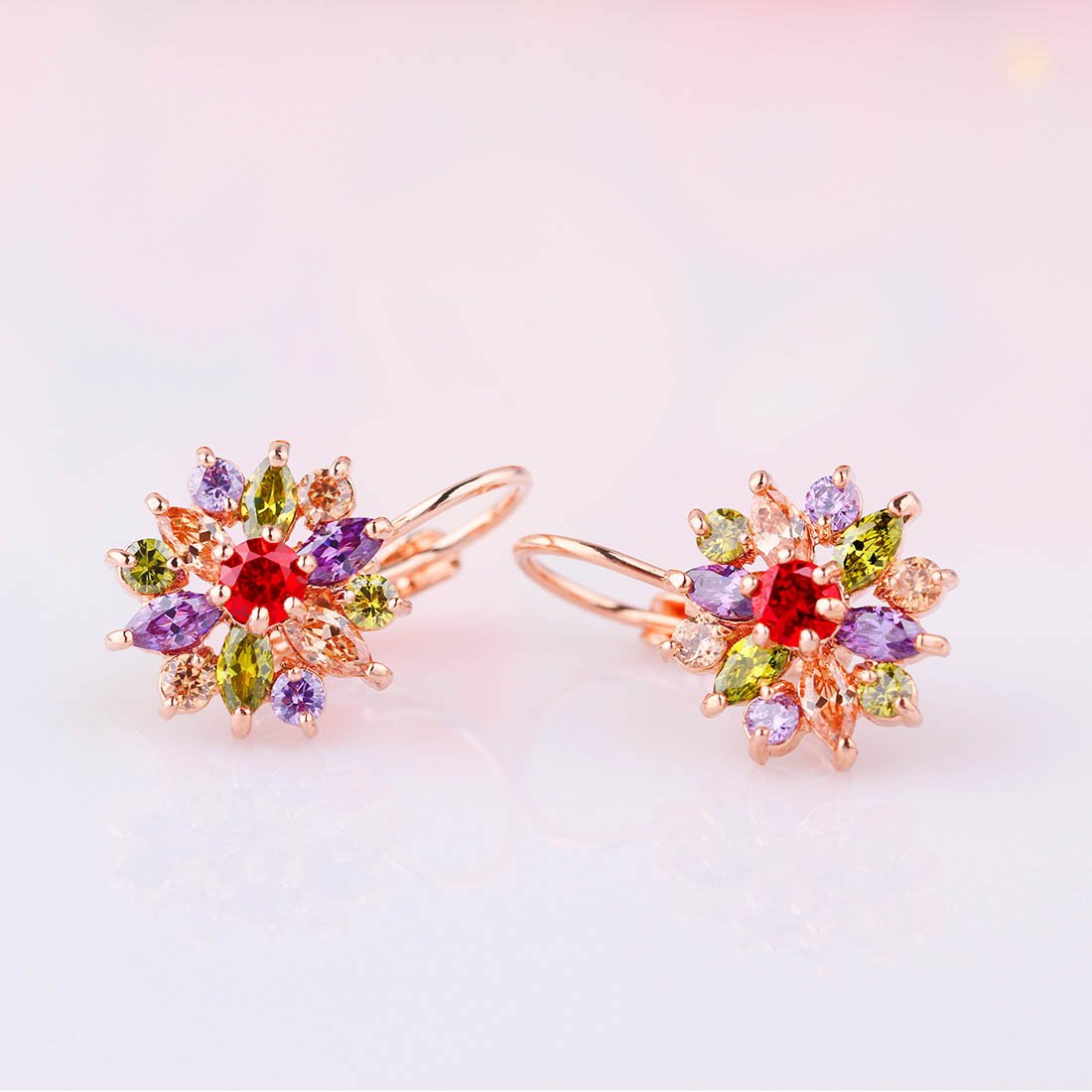 YELLOW CHIMES Flowers Beauty Swiss Cubic Zirconia 18K Rose Gold Plated Clip On Earrings for Women