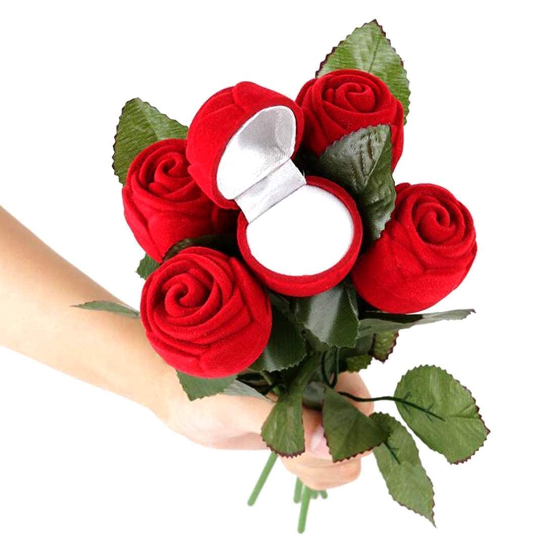 Yellow Chimes Rings for Women Valentines Gift Set of Dual Heart Blue and White Stoned Silver Plated Crystal Ring in Red Velvet Rose Ring Box for Women and Girls