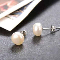 Yellow Chimes Original Freshwater Button Pearl 925 Sterling Silver Hallmark and Certified Purity Studs Earrings for Women and Girls, White, Medium
