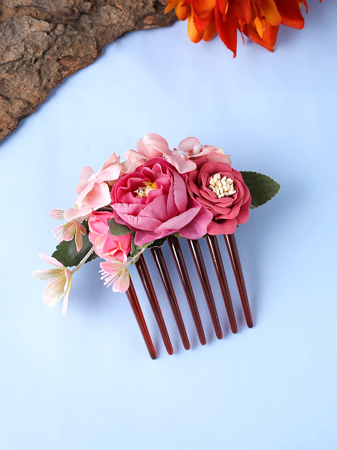 Yellow Chimes Comb Pin for Women Hair Accessories for Women Floral Hair Pins for Women Artificial Floral Hair Pin Bridal Hair Accessories for Wedding Side Pin/Hair Clip/Juda Pin Accessories for Women