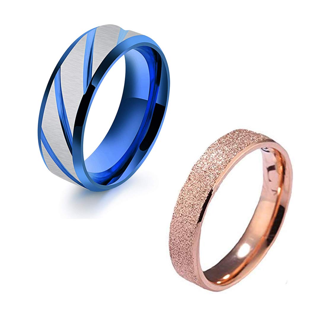 Yellow Chimes Combo of 2 PCs Stainless Steel Dazzling Stardust Rose Gold Blue Ring for Men and Women