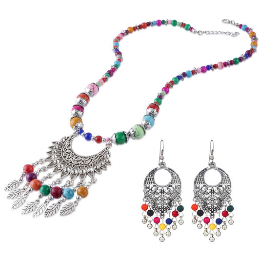 Yellow Chimes Multicolor Beads Statement Antique Necklace with Earrings Oxidised Jewellery Sets for Women and Girls