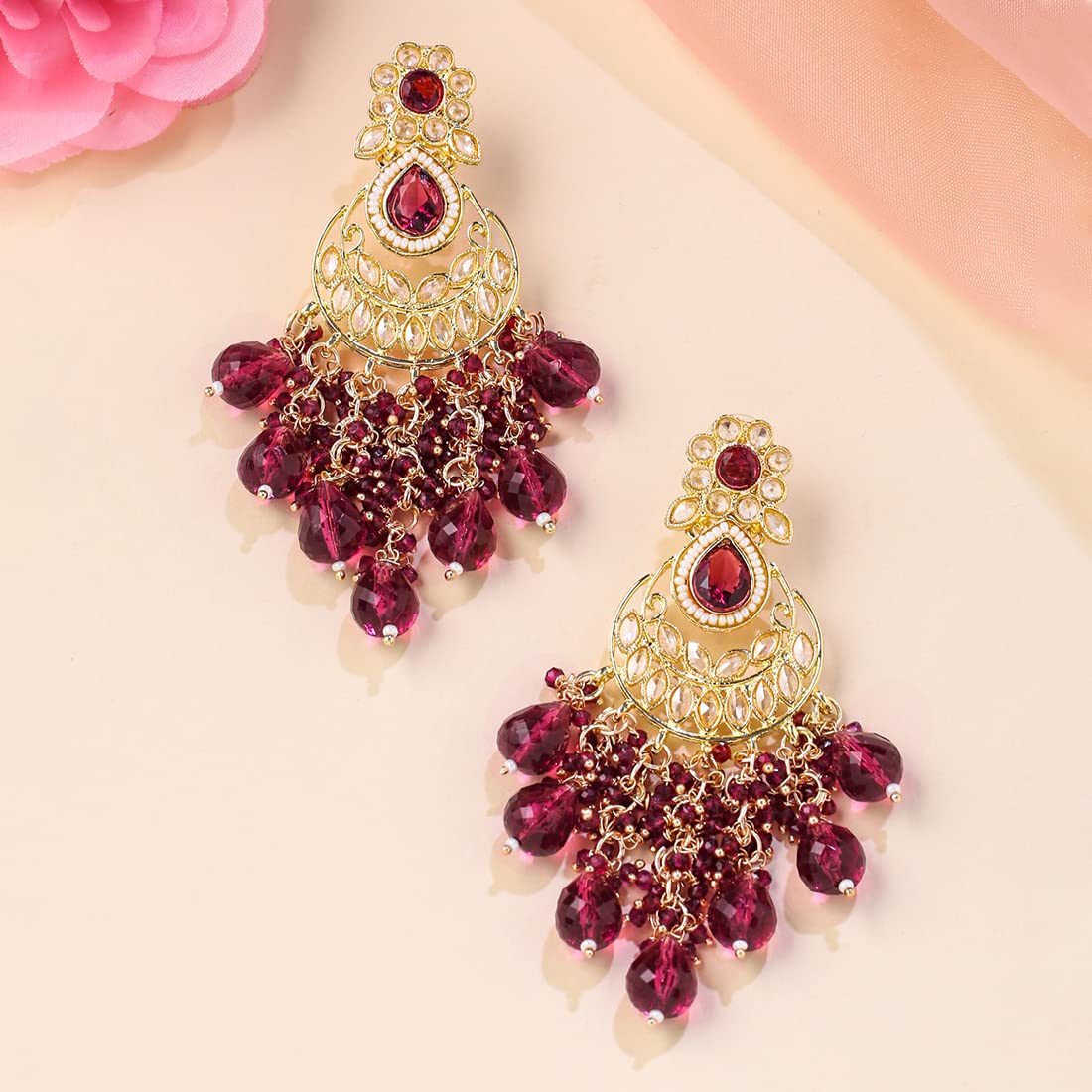 Anumati Ruby Stone Gold Plated Pachi Kundan Earrings – AG'S