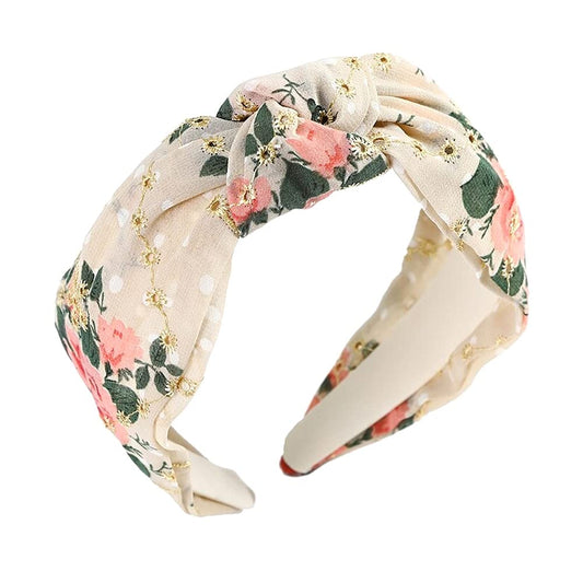 Yellow Chimes Hair Bands for Girls Peach Hairbands for Women Solid Fabric Knot Floral Printed Headband Hairband Hair Accessories for Women and Girls.