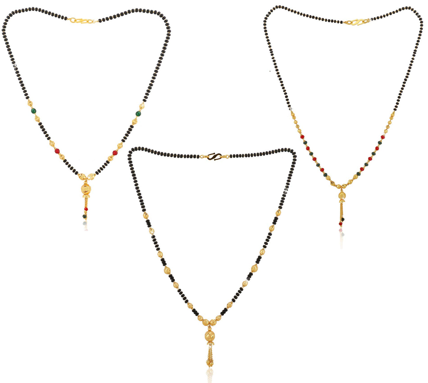 Yellow Chimes Combo of 3 PCs Ethnic Traditional Gold Plated Black Beads Mangalsutra Pendant Necklace for Women and Girls