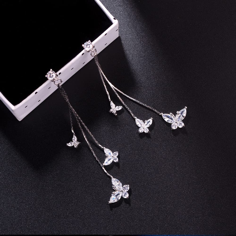 Kairangi Earrings for Women and Girls | Silver Toned Long Chain Dangler Earring | Butterfly Shaped Western Danglers Earrings | Birthday Gift for girls & women Anniversary Gift for Wife