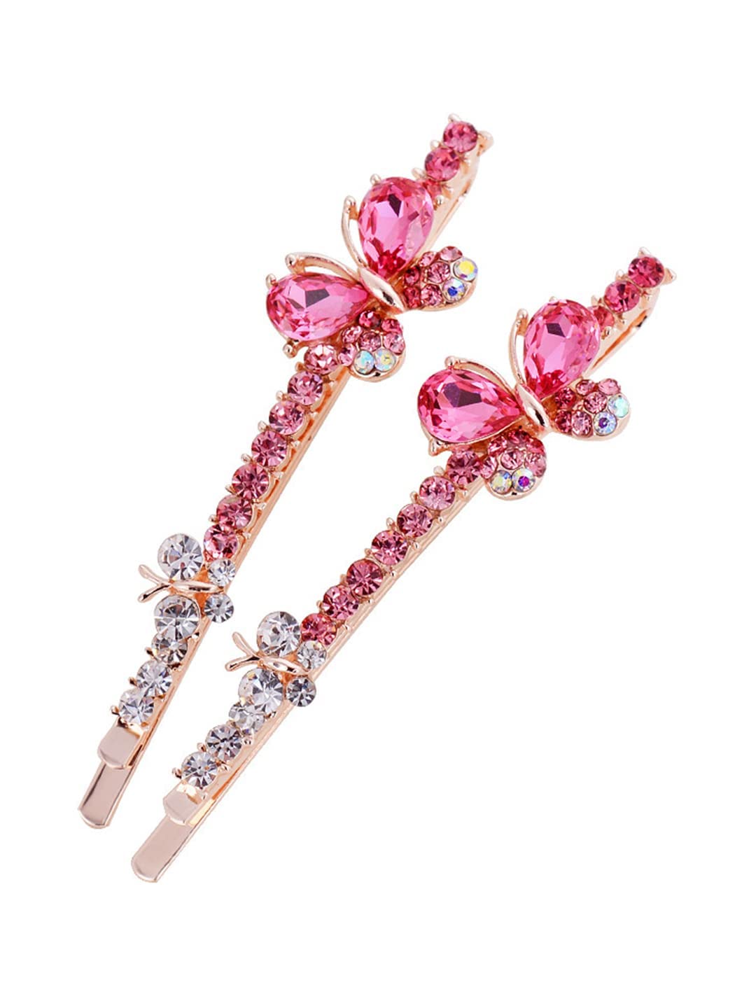 Yellow Chimes Hair Pins for Women Girls Hair Accessories for Women Hair Pin 2 Pcs Crystal Pink Butterfly Bobby Pins for Hair Pins for Girls Bobby Pins fro women Gift for Women and Girls